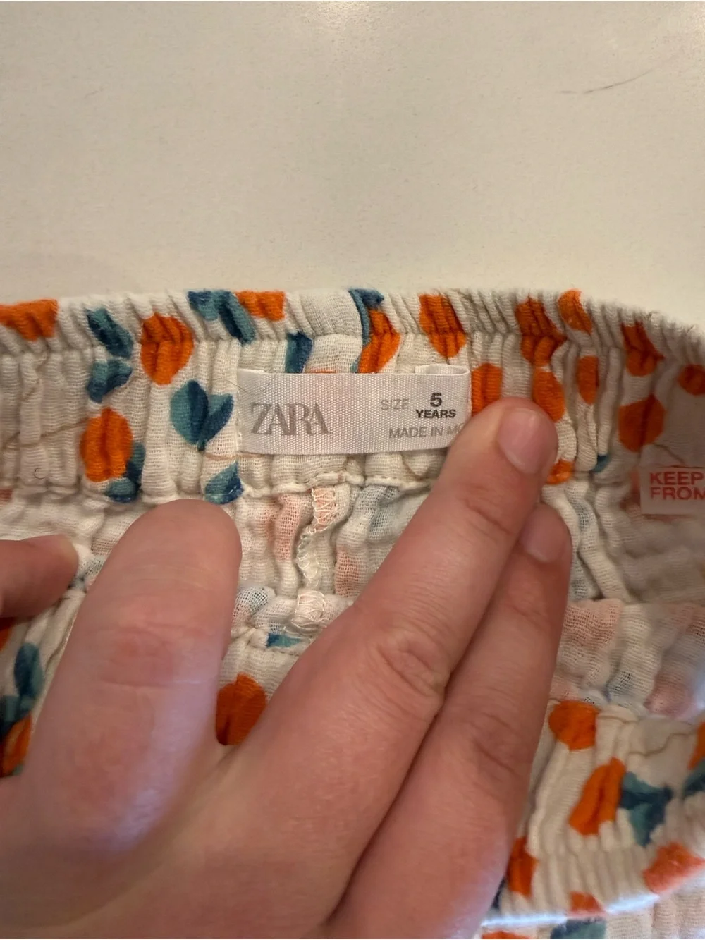 Zara White Pajama Pants with Orange Dot and Teal Leaf Print